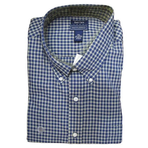 Mens Saddlebred Easy Care Navy Yellow Windowpane Mini Check XXL  Shirt New - Picture 1 of 12